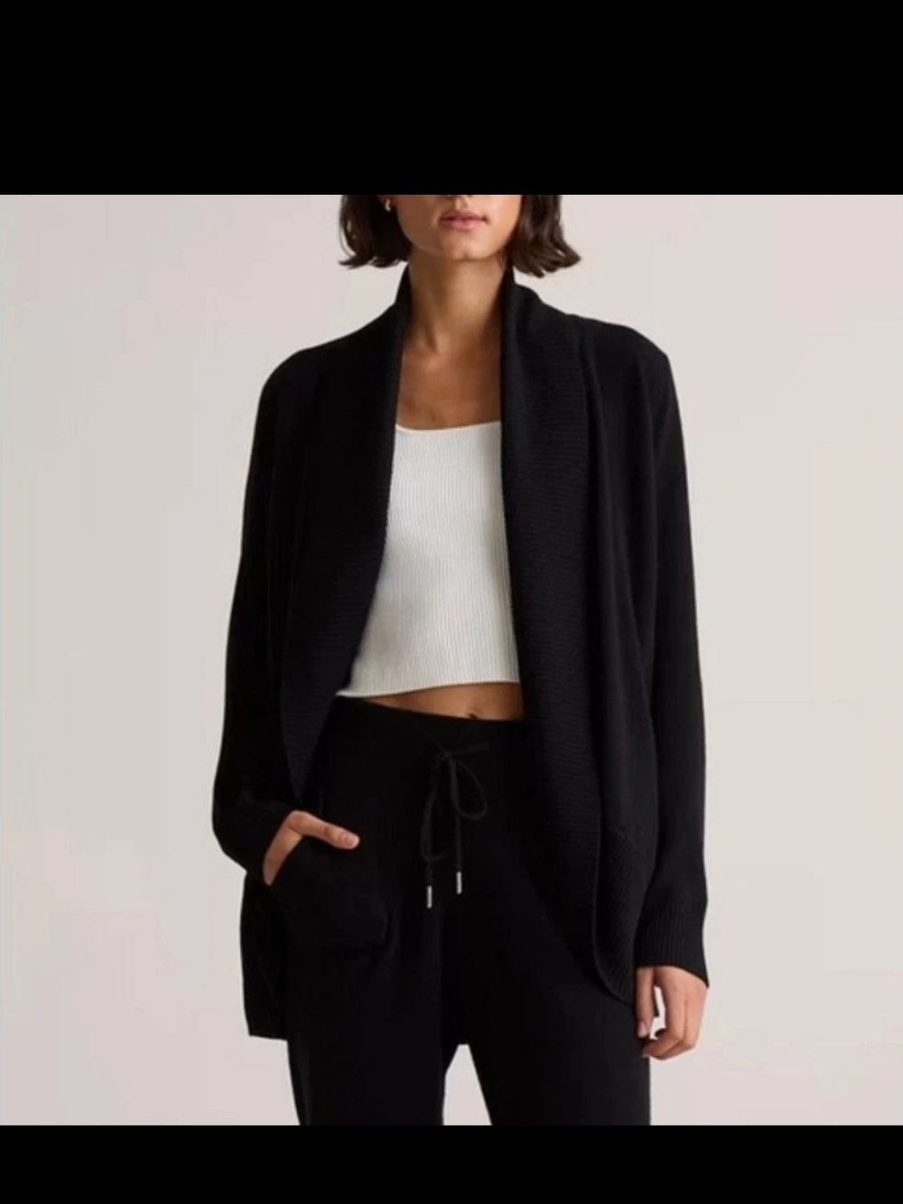 Quince Mongolian Cashmere Open Cardigan Sweater In Black, Sz L, NWT